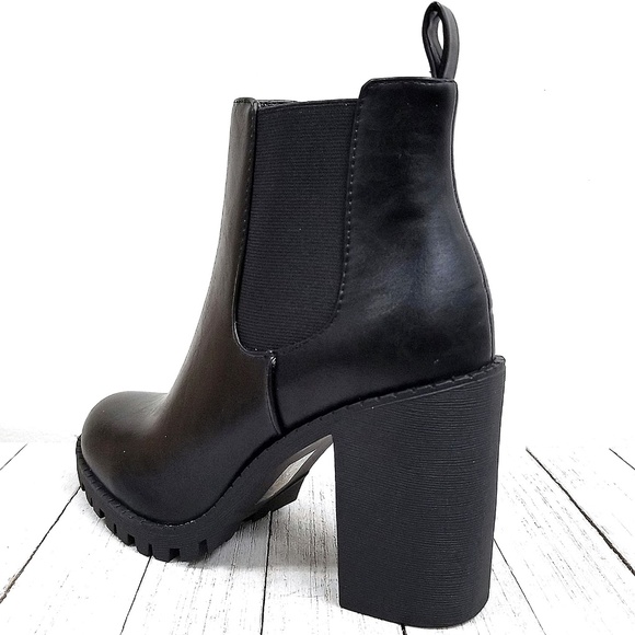 New Black Chelsea Lug Combat Ankle Boots Booties - Picture 4 of 5